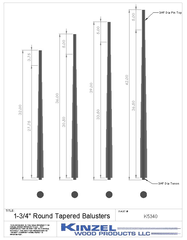 1-3/4" Round Tapered Balusters - Made in USA - Shop Online